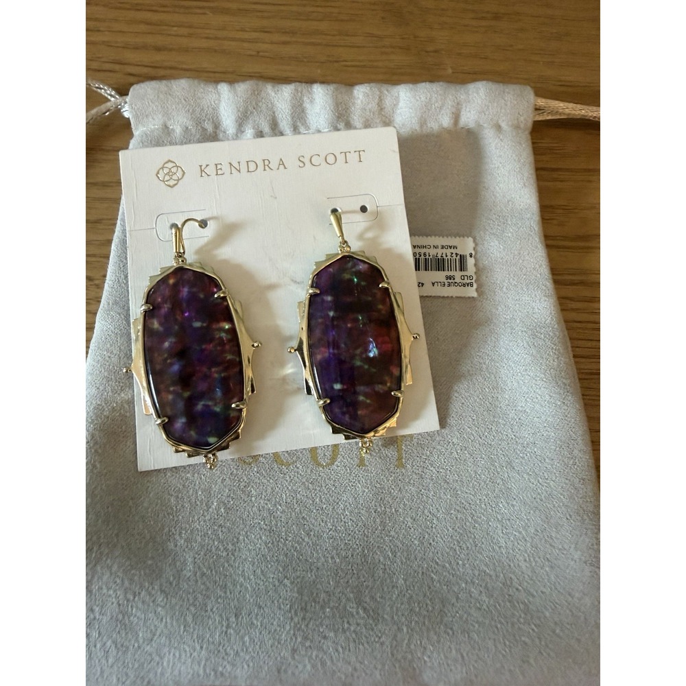 Kendra Scott Baroque Ella Drop Earrings Mauve Abalone Dangle In Gold NEW